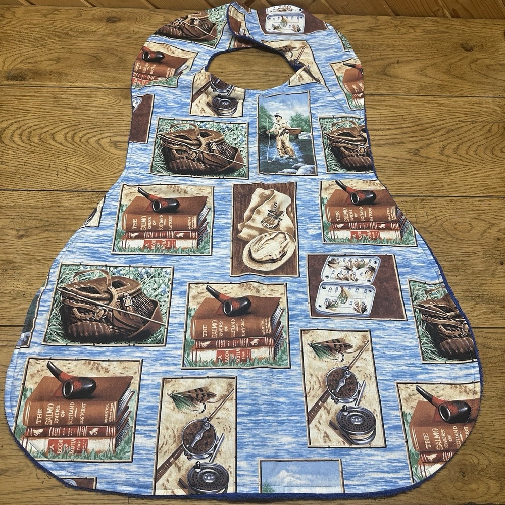 Adult Bib Clothing Protector Special Needs Elderly Washable Handmade 32" Fishing